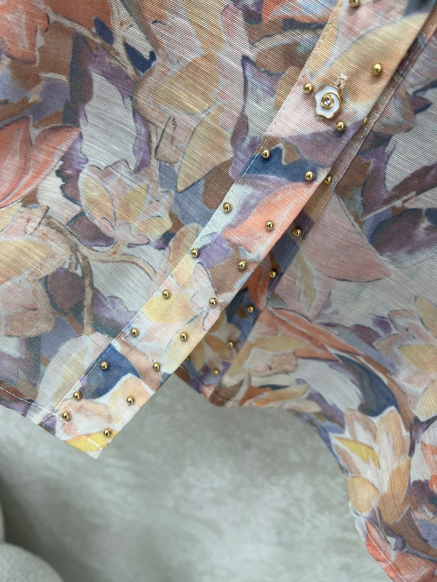 ZIMMER STAND-COLLAR PRINTED STUDDED TOP AND HIGH-WAIST FLARED SKIRT SET