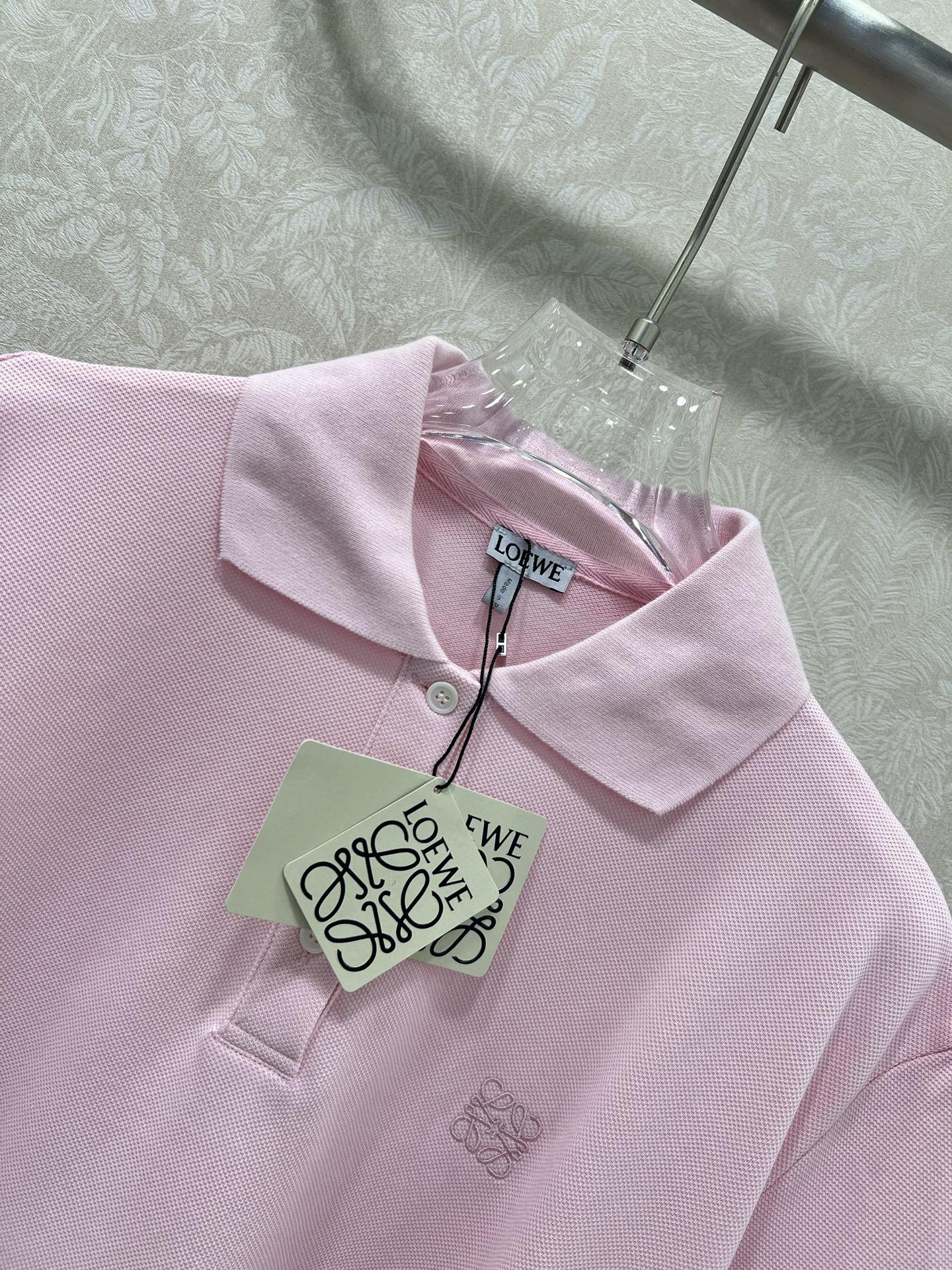 LOEWE OVERSIZED CROPPED POLO SHIRT WITH EMBROIDERED LOGO IN PINK