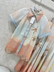 ZIMMERMANN SHORT-SLEEVE SHIRT AND HIGH-WAIST MAXI SKIRT SET 275079