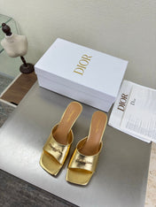 DIOR 26S KITTEN HEEL MULE SANDALS IN GOLD CALFSKIN WITH LOGO