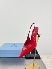 PRADA 26S SLINGBACK POINTED HEELS 75MM IN RED PATENT CALFSKIN