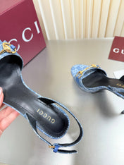 GUCCI 26S SLINGBACK PUMP 105 MM IN BLUE DENIM