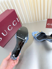 GUCCI 26S SLINGBACK PUMP 105 MM IN BLUE DENIM