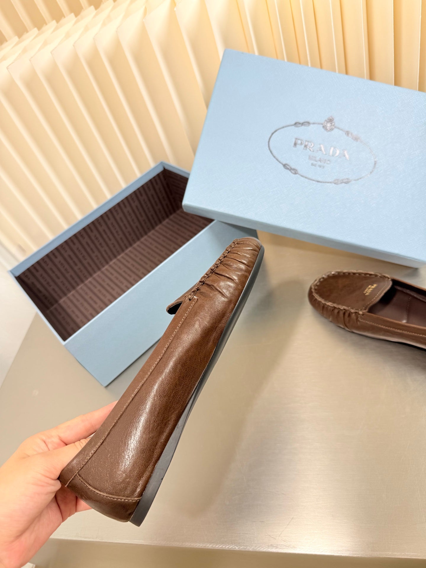 PRADA 26S CLASSIC LOAFERS IN DARK BROWN LAMBSKIN