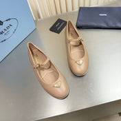 PRADA 26S MARY JANE FLATS IN BEIGE CALFSKIN