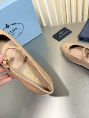 PRADA 26S MARY JANE FLATS IN BEIGE CALFSKIN