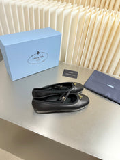 PRADA 26S MARY JANE FLATS IN BLACK CALFSKIN
