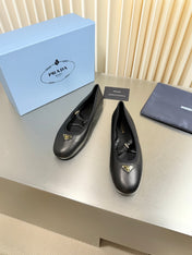 PRADA 26S MARY JANE FLATS IN BLACK CALFSKIN