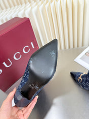 GUCCI 26S HORSEBIT BOOTS 105 MM IN NAVY BLUE DENIM AND LEATHER