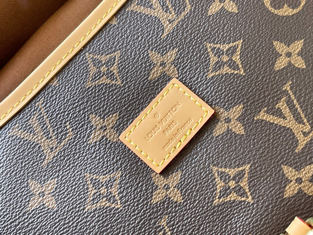 SAUMUR BB 28 IN BROWN MONOGRAM CANVAS AND LEATHER TRIM GOLD HARDWARE