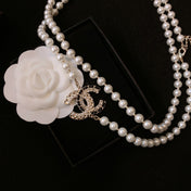 CHANEL 26S DOUBLE C LOGO PEARL LAYERED NECKLACE WITH CRYSTAL CC DETAIL IN GOLD METAL 631831