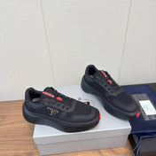 PRADA 25S SPORTY STYLE MEN SNEAKERS LOGO 45MM IN BLACK AND RED CALFSKIN