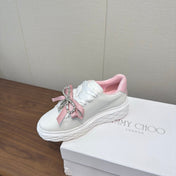 JIMMY CHOO 26S SNEAKERS 55 MM IN WHITE AND PINK CALFSKIN WITH CRYSTAL BOW