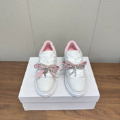 JIMMY CHOO 26S SNEAKERS 55 MM IN WHITE AND PINK CALFSKIN WITH CRYSTAL BOW
