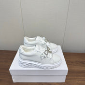 JIMMY CHOO 26S SNEAKERS 55 MM IN WHITE CALFSKIN WITH CRYSTAL BOW