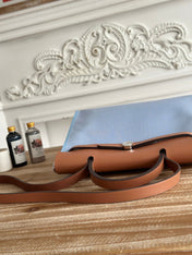 ZIP CABINE 31 BAG IN LIGHT BLUE CANVAS AND BRONZE BROWN CALFSKIN