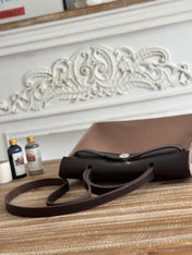 ZIP CABINE 31 BAG IN CHOCOLATE BROWN CANVAS AND BLACK CALFSKIN
