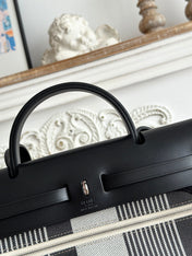 ZIP CABINE 31 BAG IN BLACK MIX WHITE CANVAS AND CALFSKIN