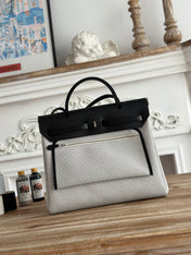 HERBAG ZIP 31 LAQUERED BAG IN OFF-WHITE MIX BLACK H PLUME CANVAS