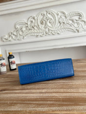 HM 26S KELLY MINI 22MM IN DARK BLUE CROC EMBOSSED CALFSKIN SILVER KELLY BUCKLE