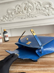HM 26S KELLY MINI 22MM IN DARK BLUE CROC EMBOSSED CALFSKIN GOLD KELLY BUCKLE