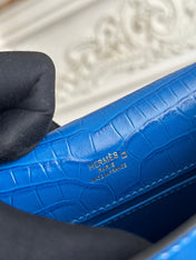 HM 26S KELLY MINI 22MM IN DARK BLUE CROC EMBOSSED CALFSKIN GOLD KELLY BUCKLE