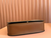 BLONDIE LARGE TOP HANDLE BAG 32 IN NATURAL COTTON LINEN CANVAS BROWN CALFSKIN