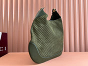 B LARGE SHOULDER BAG 49 IN ARMY GREEN GG EMBOSSED SUEDE