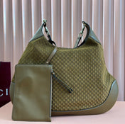 B LARGE SHOULDER BAG 49 IN SEAWEED GREEN GG EMBOSSED SUEDE