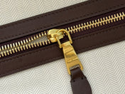 BEAU TOP HANDLE BAG 34 IN COFFEE BROWN SUEDE EMBOSSED LOGO