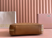 BEAU TOP HANDLE BAG 29 IN TAWNY BROWN GLOSSY CALFSKIN