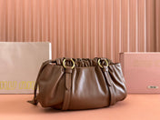 JOIE HAND BAG 32 IN BRUNETTE BROWN SHINY LAMBSKIN