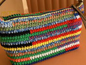 CROCHET SHOULDER BAG 25.5 COLORFUL WOOL WITH BROWN STRAP CALFSKIN