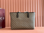 MEDIUM TOTE BAG 38 IN BEIGE AND BROWN GG COATED FABRIC DARK BROWN CALFSKIN