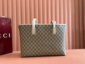 MEDIUM TOTE BAG 38 IN BEIGE AND BROWN GG COATED FABRIC WHITE CALFSKIN