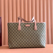 MEDIUM TOTE BAG 38 IN BEIGE AND BROWN GG COATED FABRIC PINK CALFSKIN