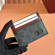 GG CARD CASE 10 BICOLOR IN GREY AND RED GG CALFSKIN