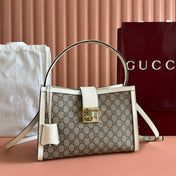 GUCCI 26S PADLOCK TOP HANDLE BAG 31 IN DARK BEIGE AND WHITE CALFSKIN