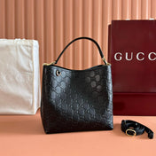 GUCCI 26S HAND BAG 25 IN BLACK CALFSKIN WITH MONOGRAM PATTERN