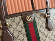GG OPHIDIA MEDIUM TOTE BAG 31 BEIGE AND DARK BROWN CANVAS