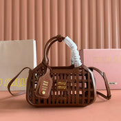 WOVEN HOLLOW BAG 24 IN DARK BROWN CALFSKIN
