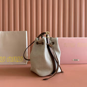 BUCKET BAG 22 BEIGE AND BRANDY IN CANVAS