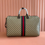 GUCCI 26S DUFFLE BAG 52 IN BEIGE AND DARK BROWN CANVAS