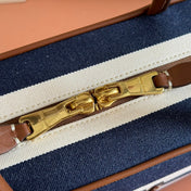 MIUMIU 25S BEAU BAG 34 DARK BLUE AND IVORY IN CANVAS AND CALFSKIN