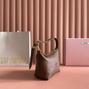 MIUMIU 26S CORDUROY POUCH BAG 25 IN BROWN CALFSKIN GOLD HARDWARE