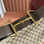 GUCCI 25S BEATRIX LARGE TOTE BAG 35 CM IN DARK BEIGE AND BROWN CANVAS