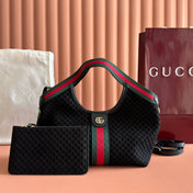 GUCCI 25S GIGLIO LARGE TOTE BAG 25 CM IN BLACK CANVAS