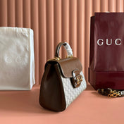 GUCCI 25S HORSEBIT 1955 MEDIUM SHOULDER BAG 29 CM IN DARK BEIGE CANVAS AND BROWN CALFSKIN WITH GOLD HARDWARE
