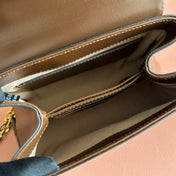 GUCCI 25S HORSEBIT 1955 MEDIUM SHOULDER BAG 22 CM IN DARK BEIGE CANVAS AND BROWN CALFSKIN WITH GOLD HARDWARE