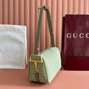 GUCCI 26S SHOULDER BAG 31 IN LIGHT GREEN EMBOSSED SUEDE